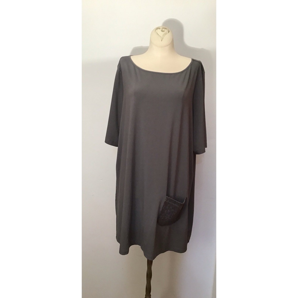 Joan‎ Rivers 1X Shirt Top Gray Long Tunic Bling Pocket Short Sleeve Stretch